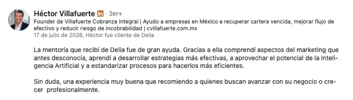 Recomendación de un cliente de Delia Malta