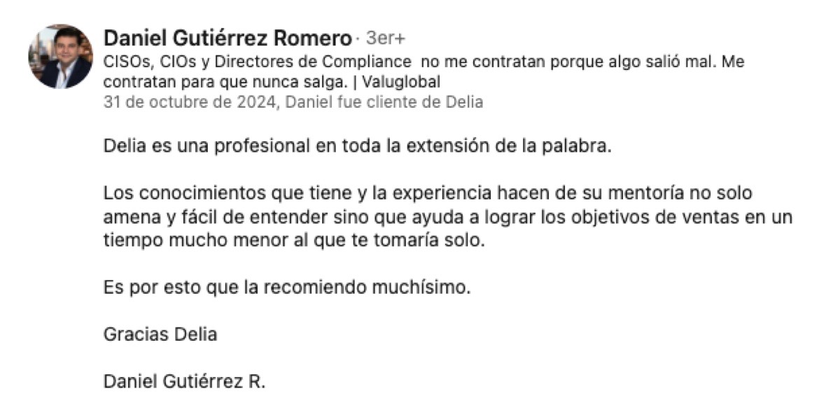 Recomendación de un cliente de Delia Malta